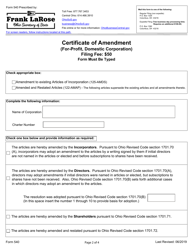 Form 540 &quot;Certificate of Amendment (For-Profit, Domestic Corporation)&quot; - Ohio, Page 2