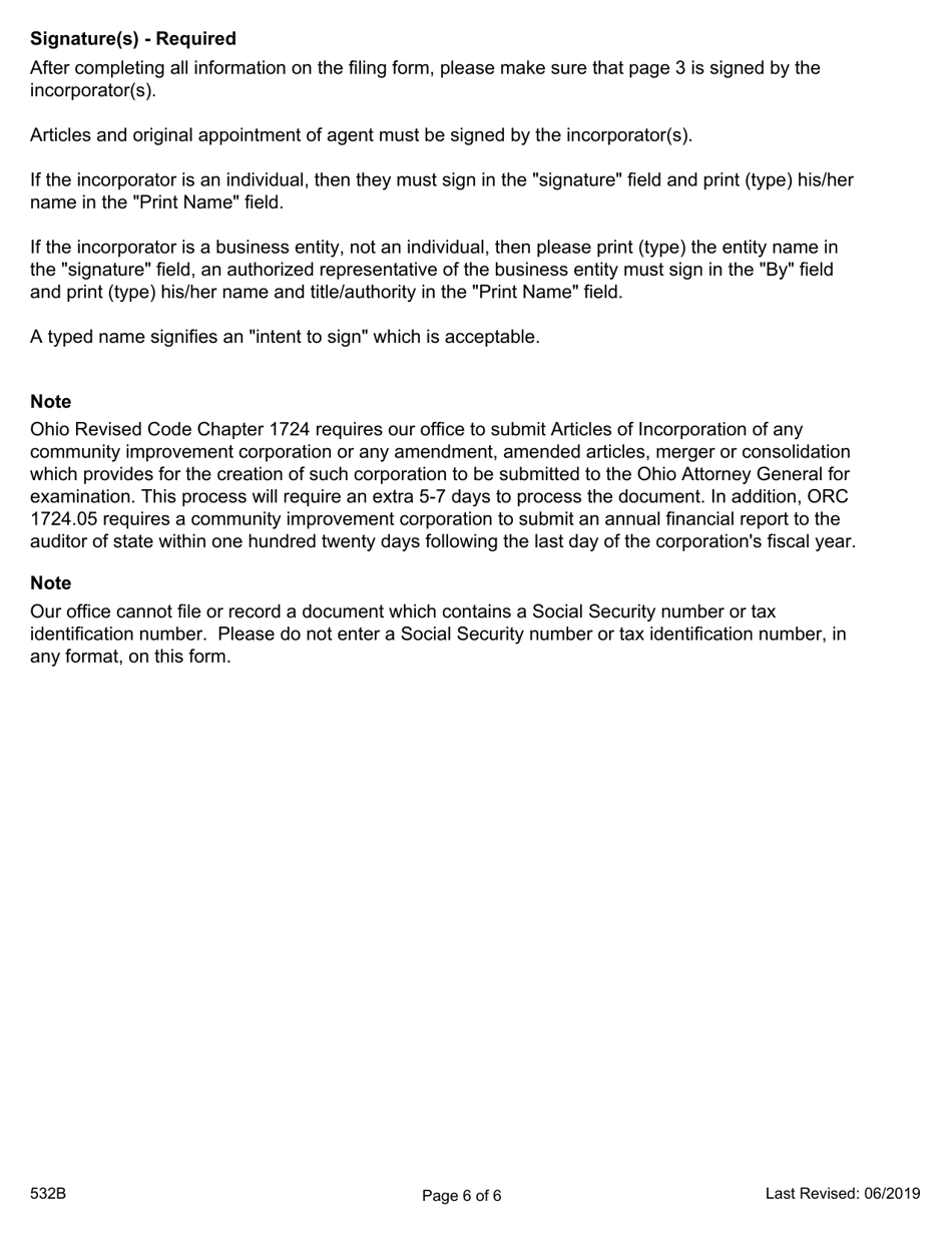Form 532B Initial Articles of Incorporation (Nonprofit, Domestic Corporation) - Ohio, Page 6