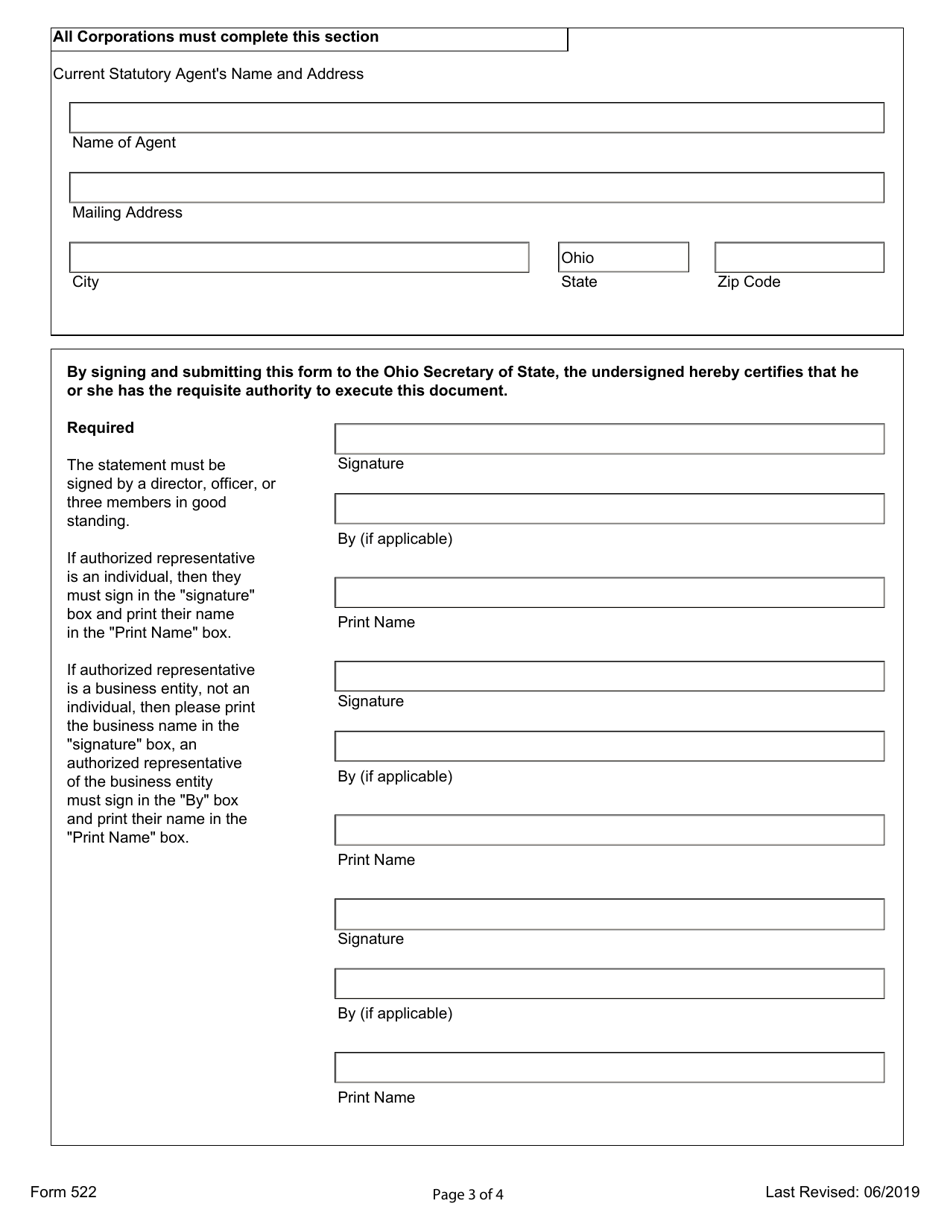Form 522 Statement of Continued Existence - Ohio, Page 3