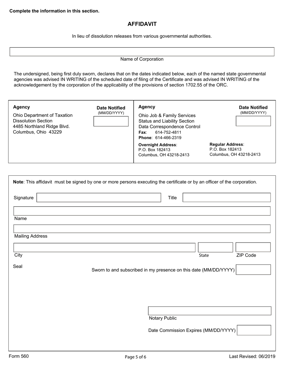 Form 560 Fill Out Sign Online And Download Fillable Pdf Ohio