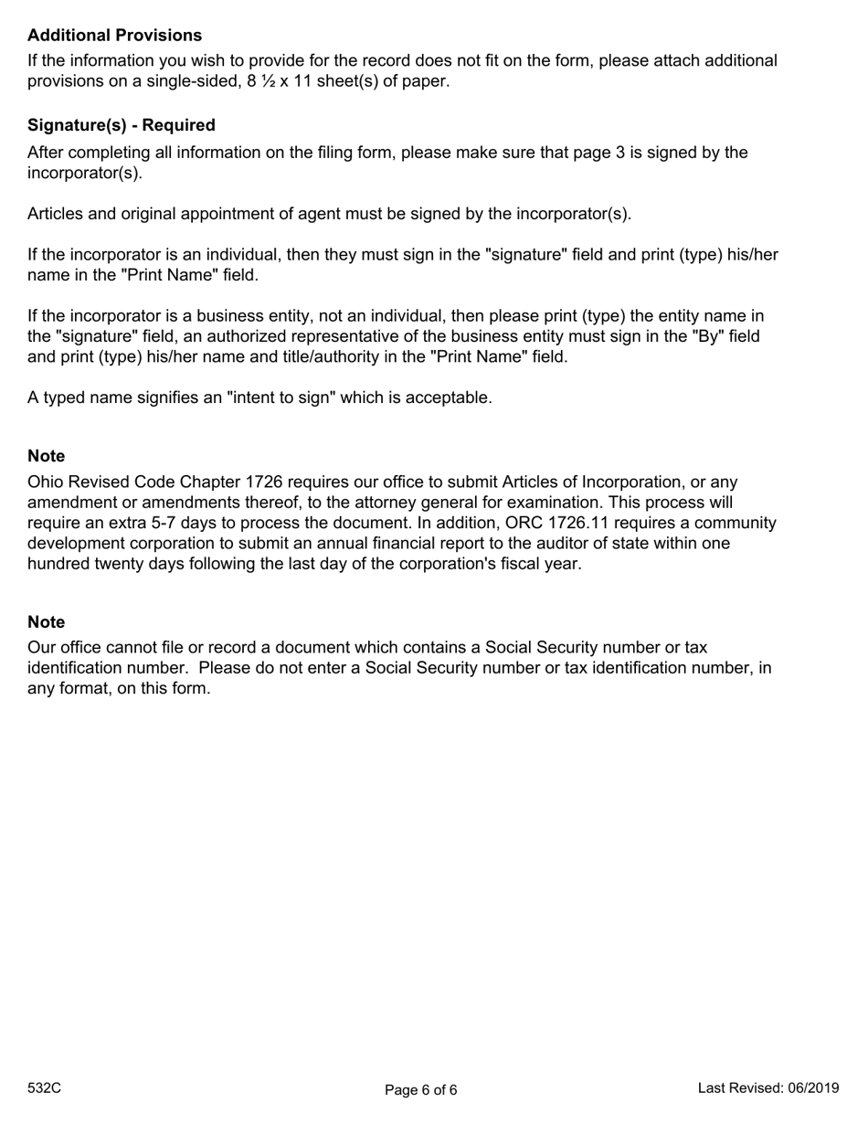 Form 532C Initial Articles of Incorporation (Professional Association, Domestic Corporation) - Ohio, Page 6