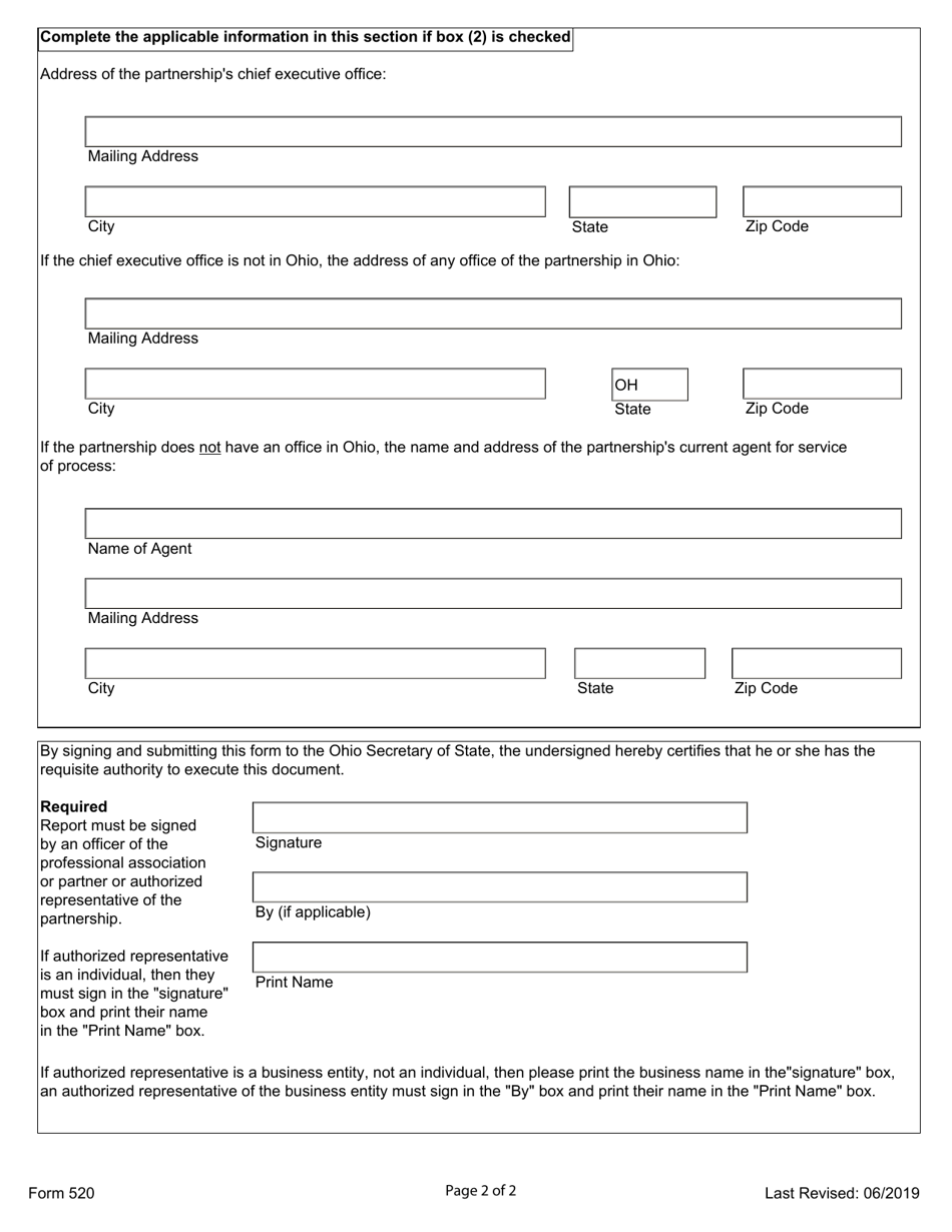 Form 520 Biennial Report (Domestic, Professional Association, Domestic or Foreign LLP ) - Ohio, Page 3