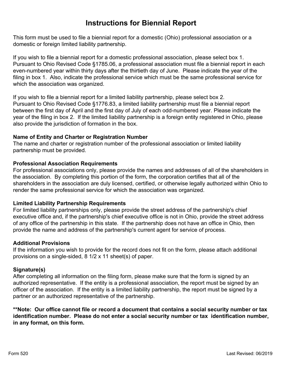Form 520 Biennial Report (Domestic, Professional Association, Domestic or Foreign LLP ) - Ohio, Page 4