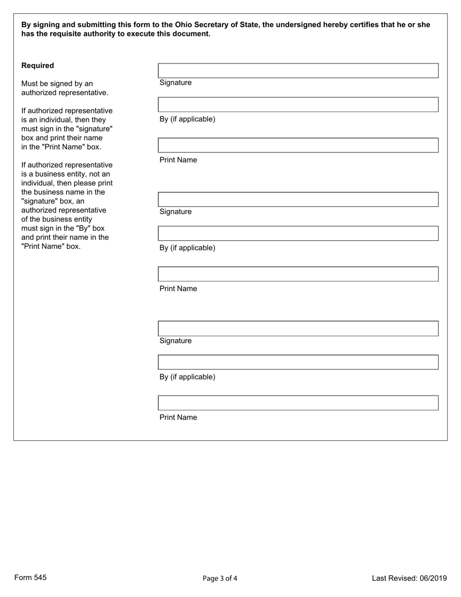 Form 545 Amendment / Cancellation of Partnership Statement (Partnership / Limited Liability Partnership) - Ohio, Page 3
