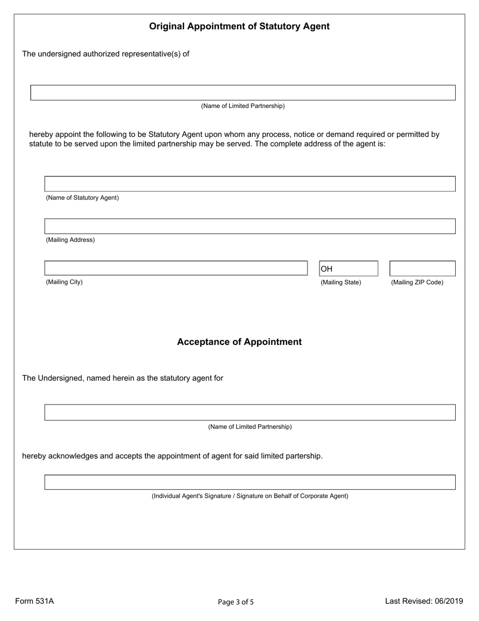 Form 531A Certificate of Domestic Limited Partnership - Ohio, Page 3