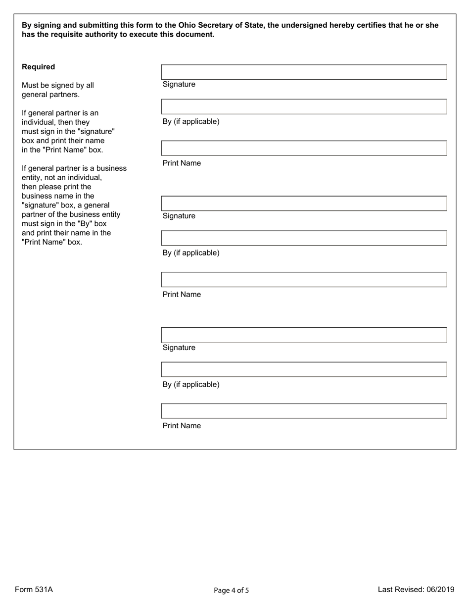 Form 531A Certificate of Domestic Limited Partnership - Ohio, Page 4