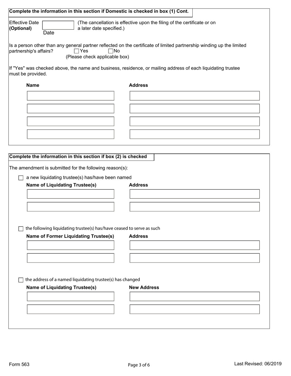 Form 563 Certificate of Limited Partnership Cancellation / Limited Partnership Cancellation Amendment - Ohio, Page 3
