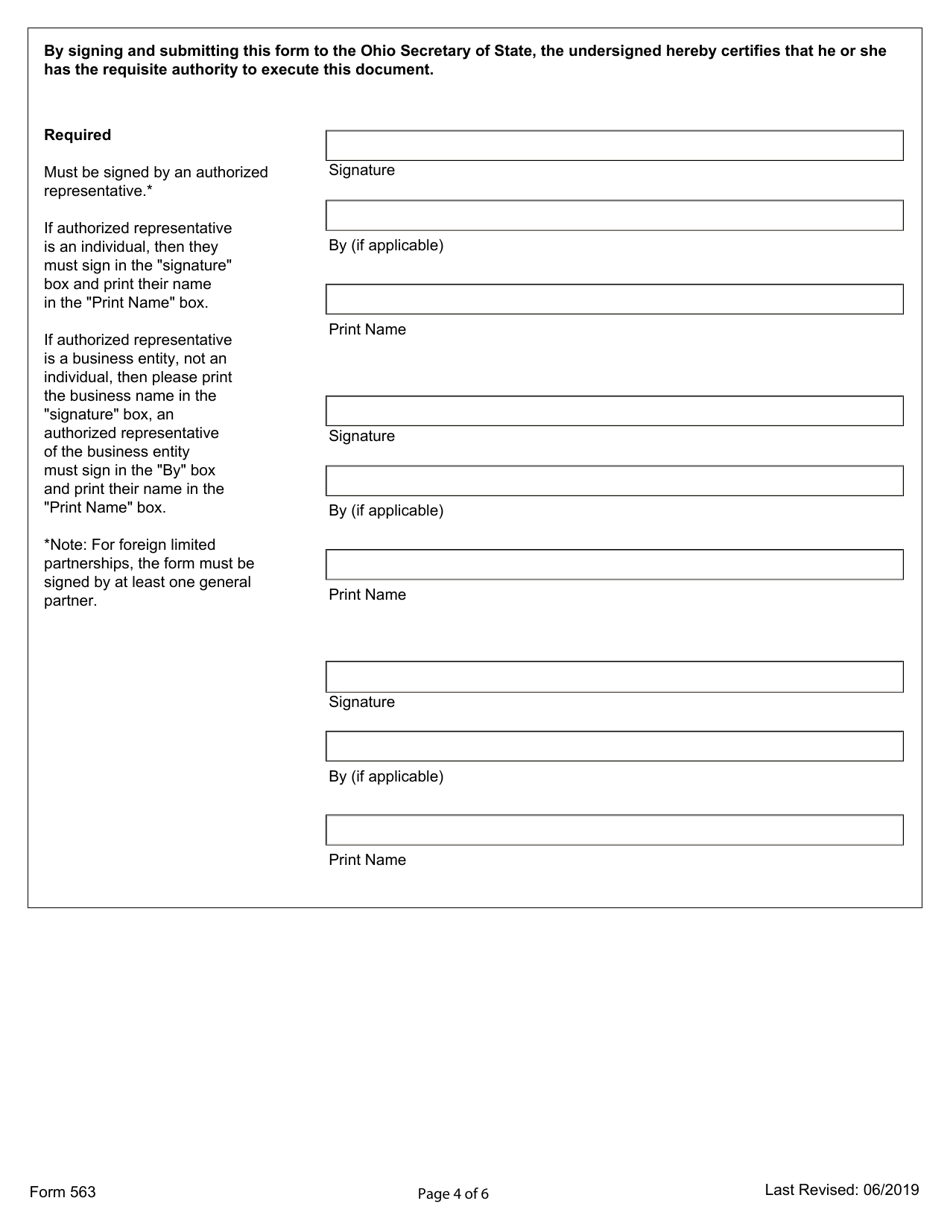 Form 563 Certificate of Limited Partnership Cancellation / Limited Partnership Cancellation Amendment - Ohio, Page 4