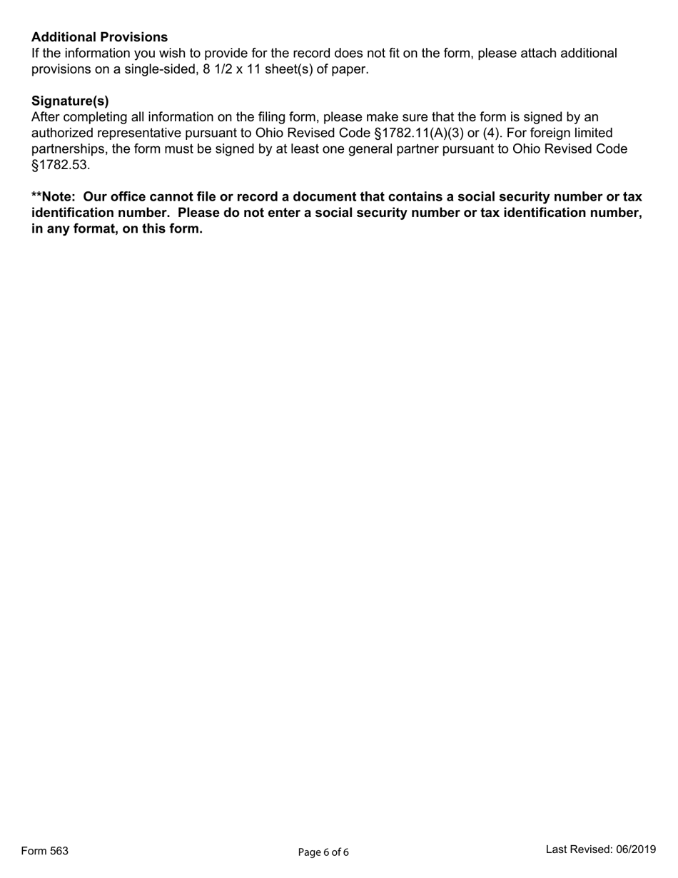 Form 563 Certificate of Limited Partnership Cancellation / Limited Partnership Cancellation Amendment - Ohio, Page 6