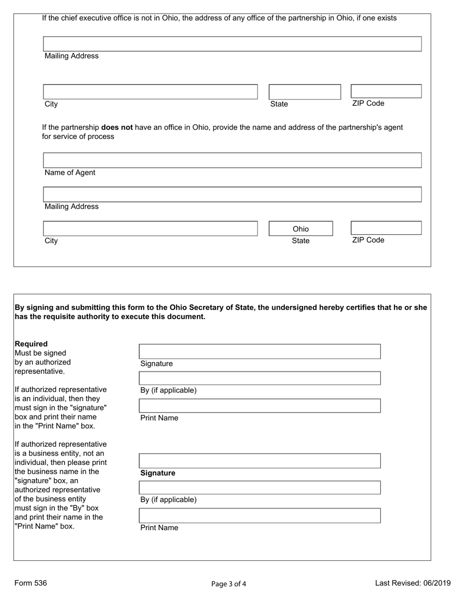Form 536 Statement of Domestic Qualification (Limited Liability Partnership) - Ohio, Page 3