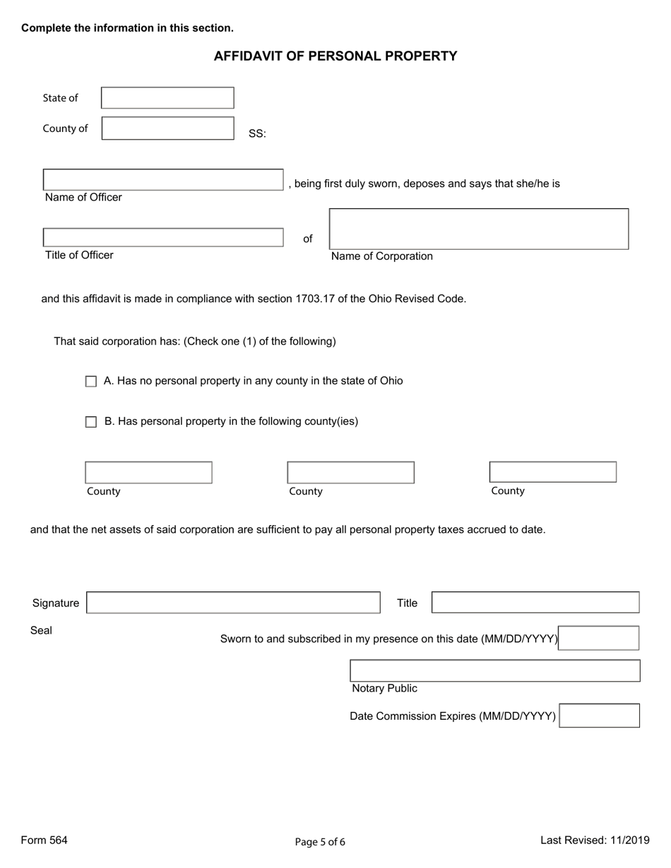 Form 564 Certificate of Surrender Foreign Licensed Corporation (For-Profit or Nonprofit Foreign Corporation) - Ohio, Page 5