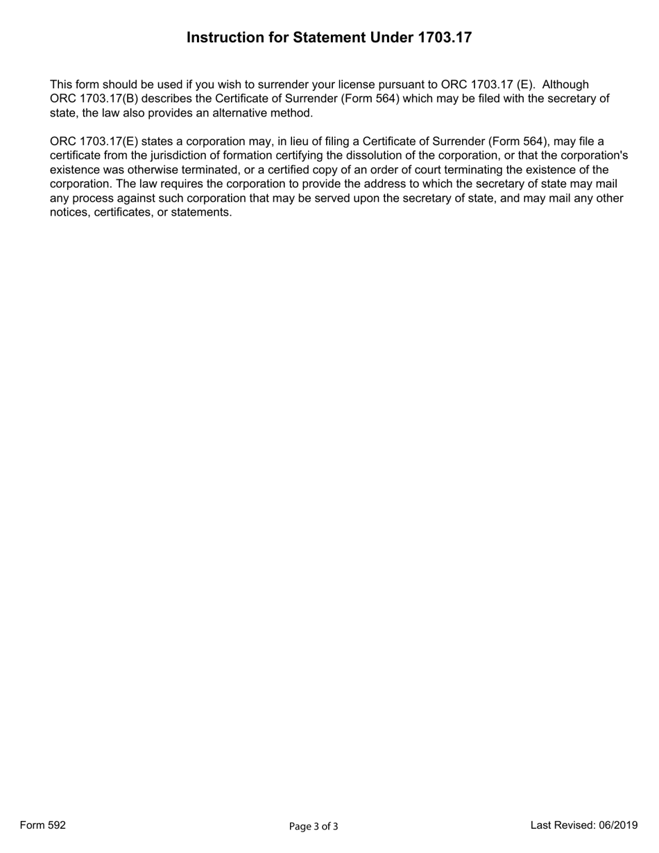Form 592 Statement Under Section 1703.17 (For Foreign, Profit or Nonprofit) - Ohio, Page 3