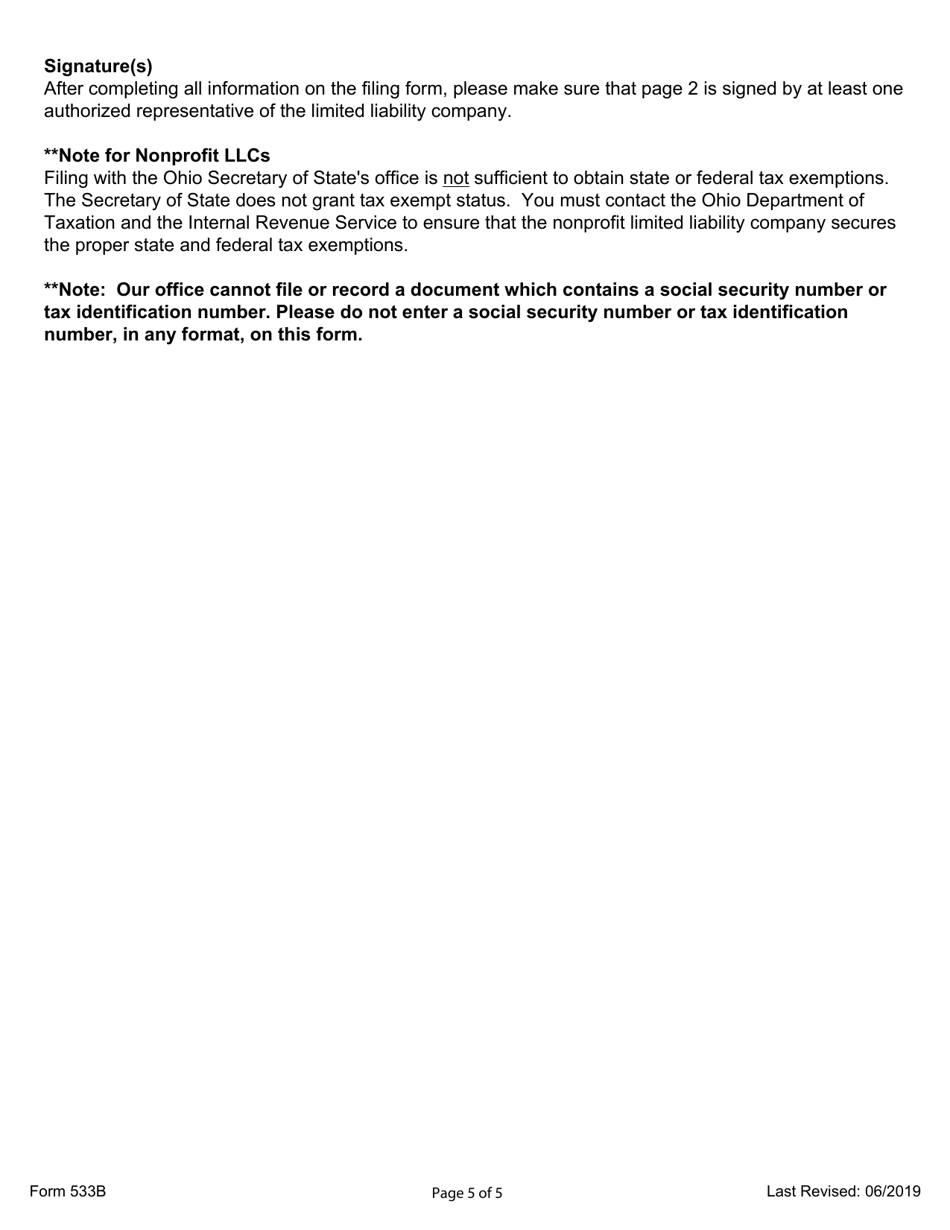 Form 533B Registration of a Foreign Limited Liability Company - Ohio, Page 5