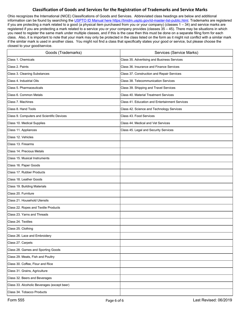 Form 555 Trademark and Service Mark Application - Ohio, Page 6