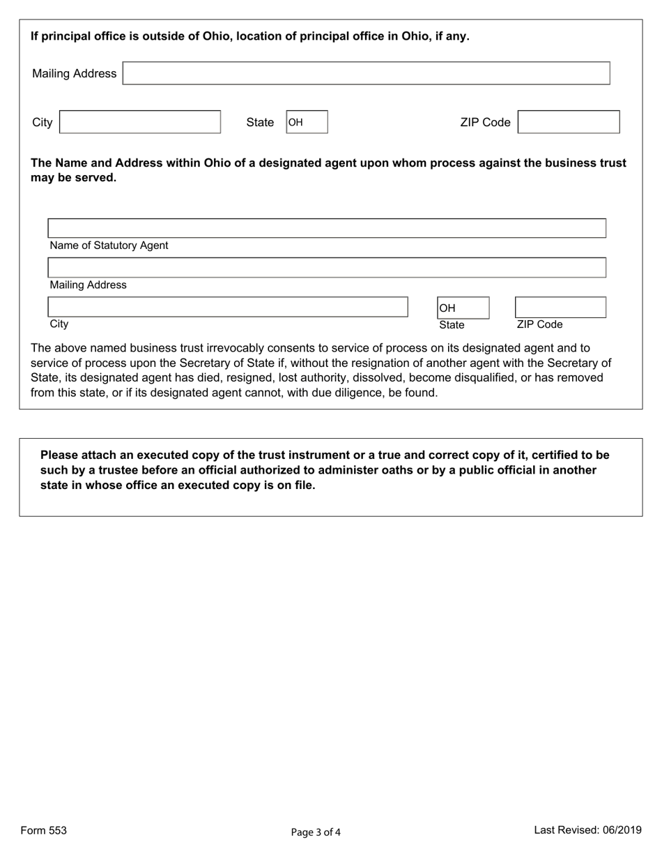 Form 553 Report of Business Trust (For Domestic or Foreign Business Trust) - Ohio, Page 3