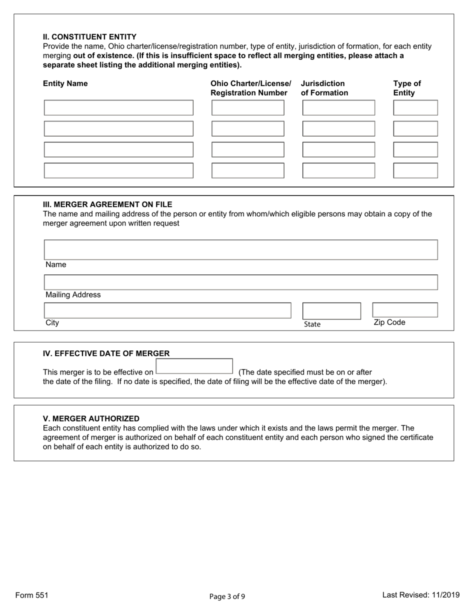 Form 551 Certificate of Merger - Ohio, Page 3