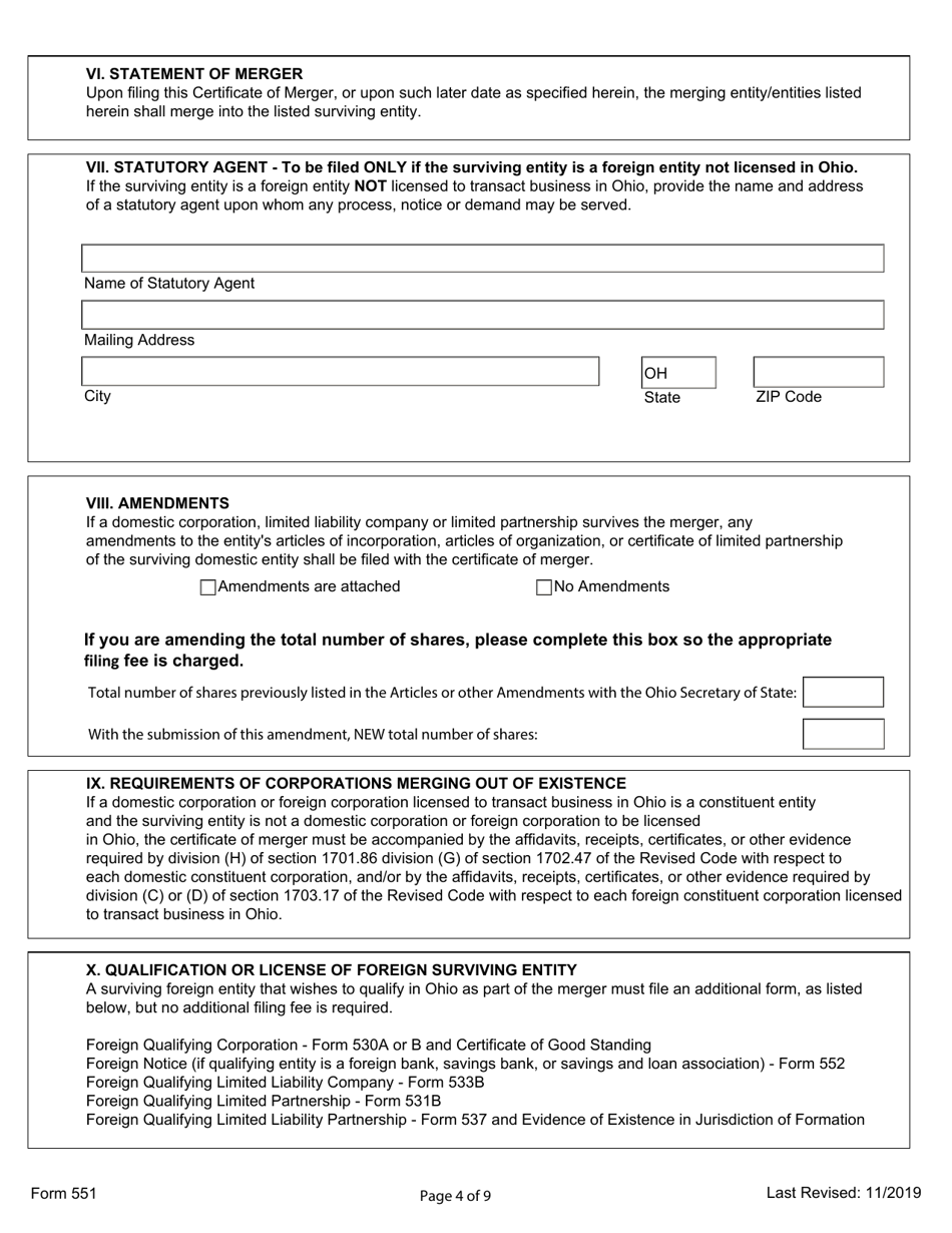 Form 551 Certificate of Merger - Ohio, Page 4
