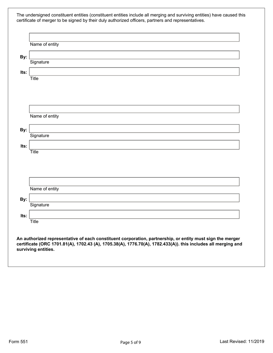 Form 551 Certificate of Merger - Ohio, Page 5