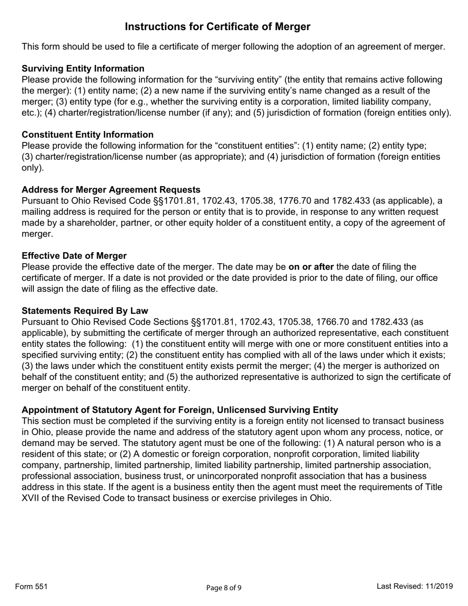 Form 551 Certificate of Merger - Ohio, Page 8