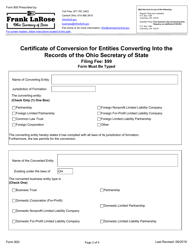 Form 800 Certificate of Conversion for Entities Converting Into the Records of the Ohio Secretary of State - Ohio, Page 2