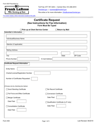 Document preview: Form 500 Certificate Request - Ohio