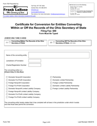 Form 700 Certificate for Conversion for Entities Converting Within or off the Records of the Ohio Secretary of State - Ohio, Page 2