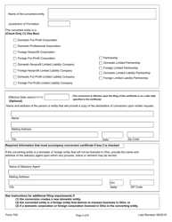 Form 700 Certificate for Conversion for Entities Converting Within or off the Records of the Ohio Secretary of State - Ohio, Page 3