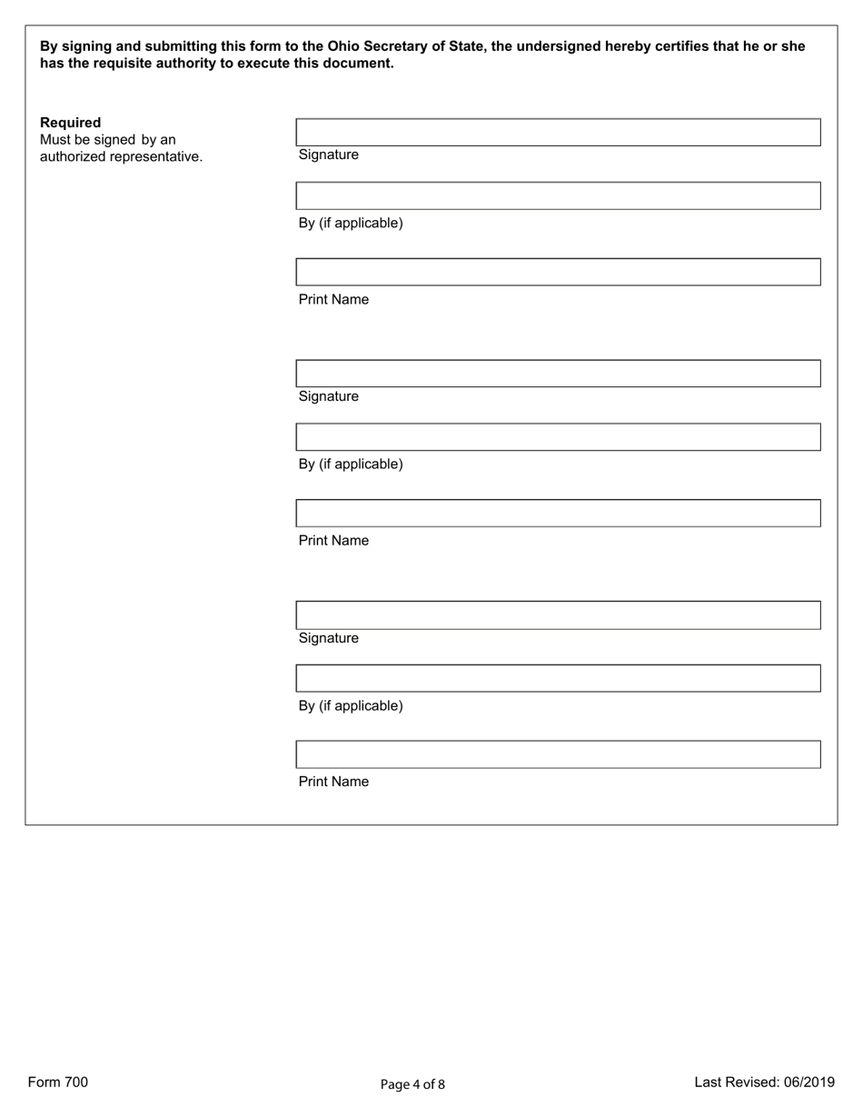 Form 700 Certificate for Conversion for Entities Converting Within or off the Records of the Ohio Secretary of State - Ohio, Page 4