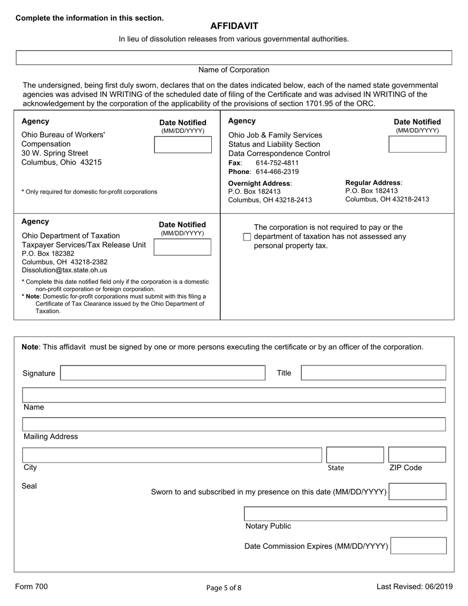 Form 700 Certificate for Conversion for Entities Converting Within or off the Records of the Ohio Secretary of State - Ohio, Page 5