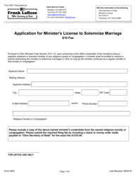 Document preview: Form 8001 Application for Minister's License to Solemnize Marriage - Ohio