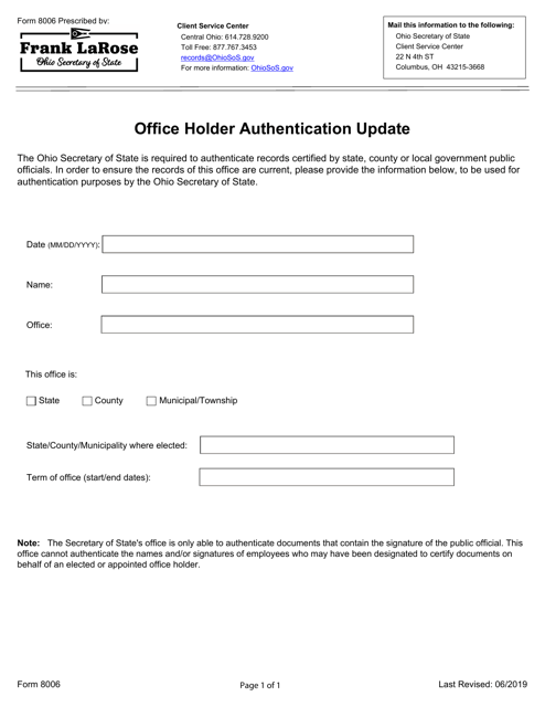 Form 8006 Office Holder Authentication Update - Ohio