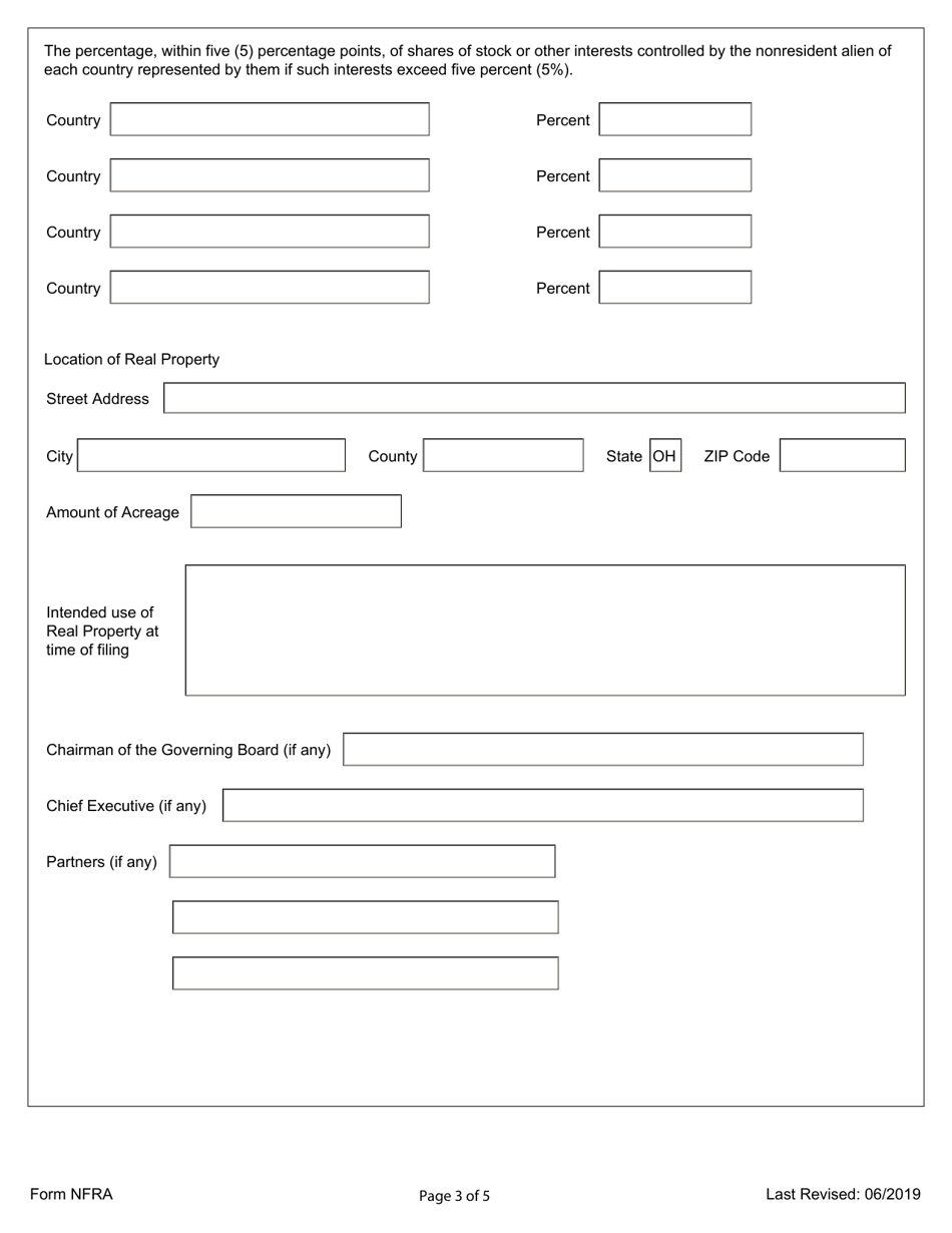 Form NFRA Nonresident Alien Land Registration - Ohio, Page 3