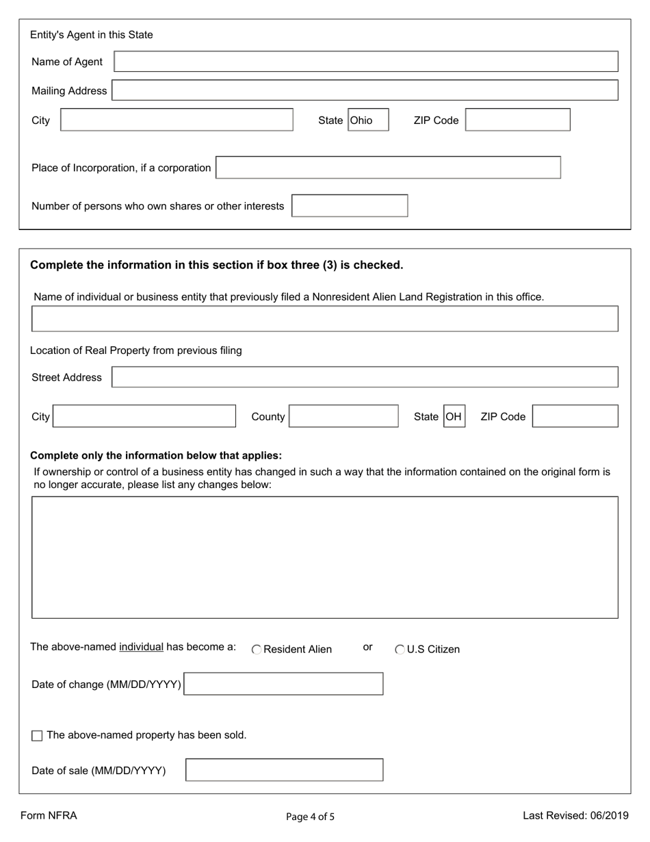 Form NFRA Nonresident Alien Land Registration - Ohio, Page 4