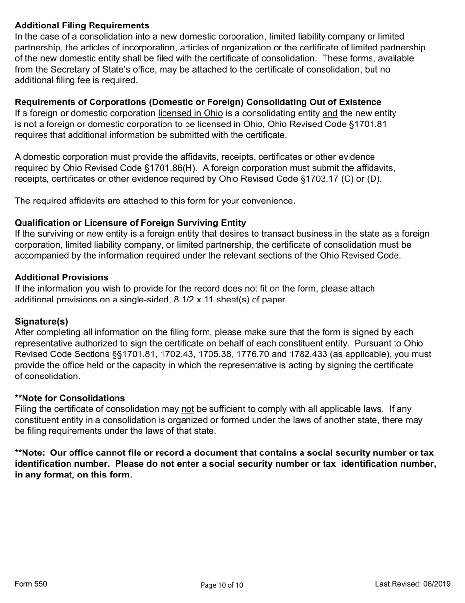 Form 550 Certification of Consolidation - Ohio, Page 10
