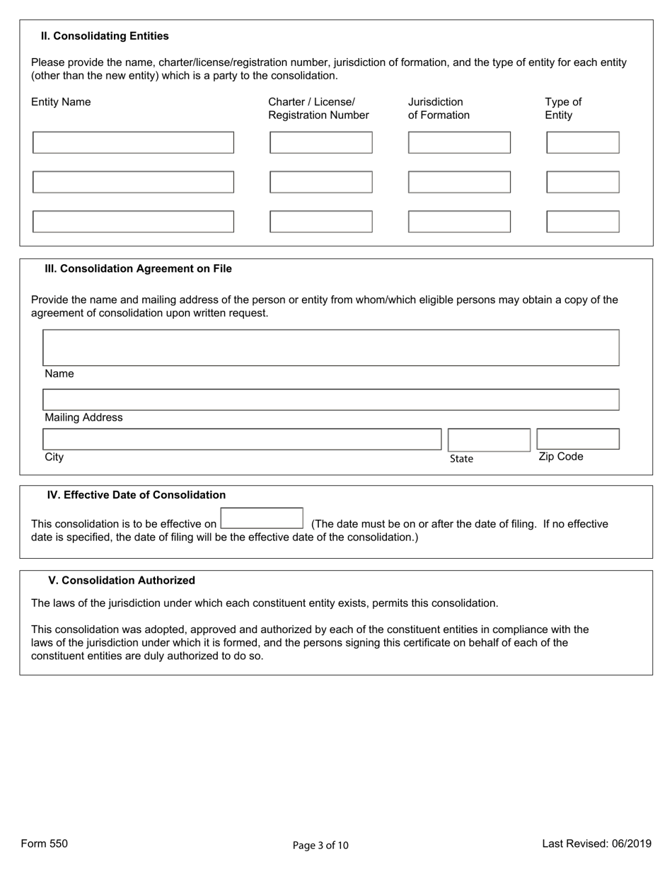 Form 550 Certification of Consolidation - Ohio, Page 3