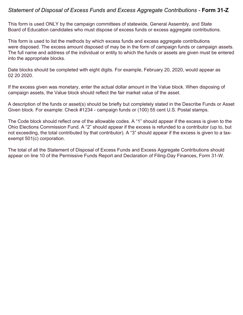 Form 31-Z Statement of Disposal of Excess Funds and Excess Aggregate Contributions - Ohio, Page 2