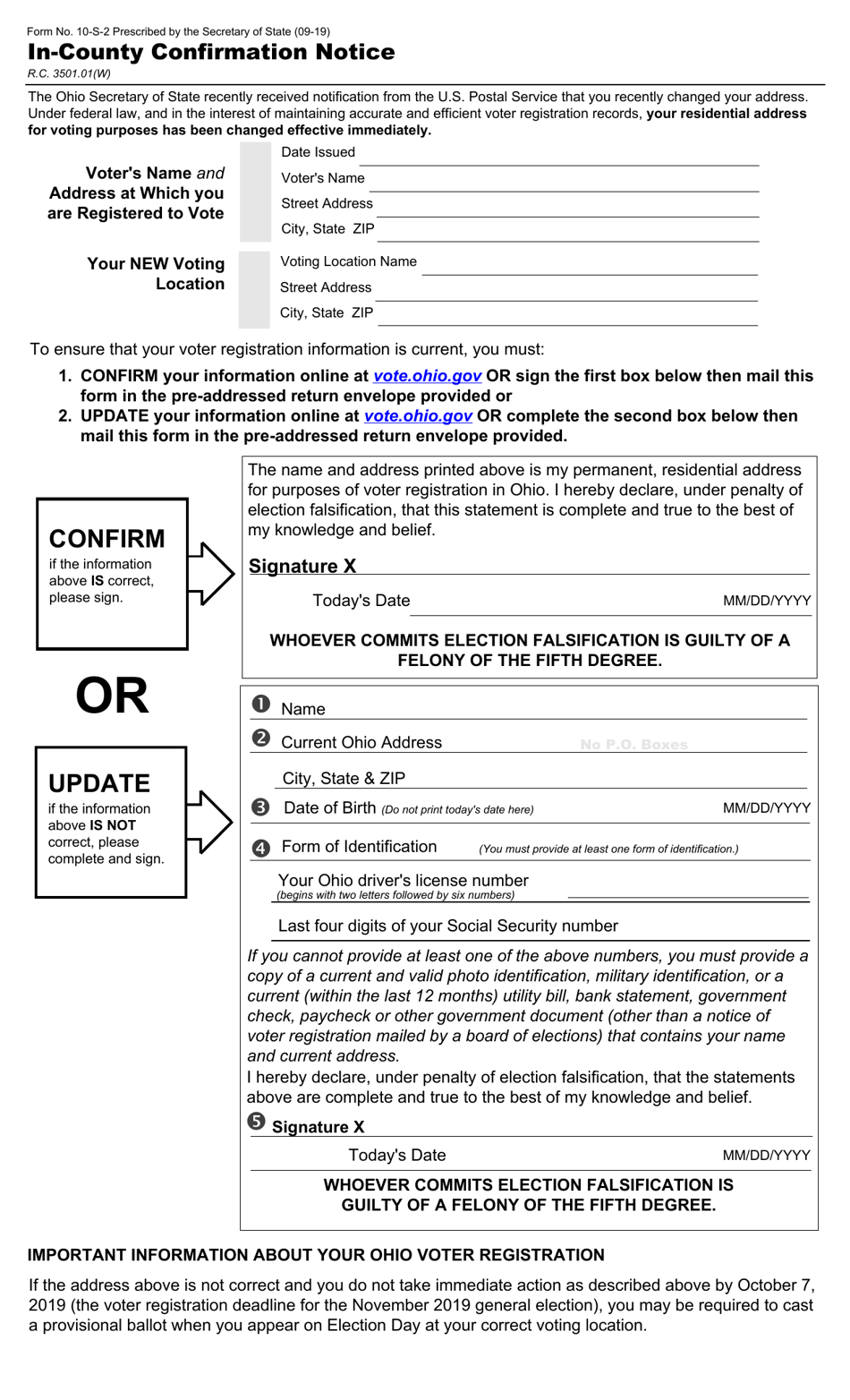 Form 10-S-2 In-county Confirmation Notice - Ohio, Page 1