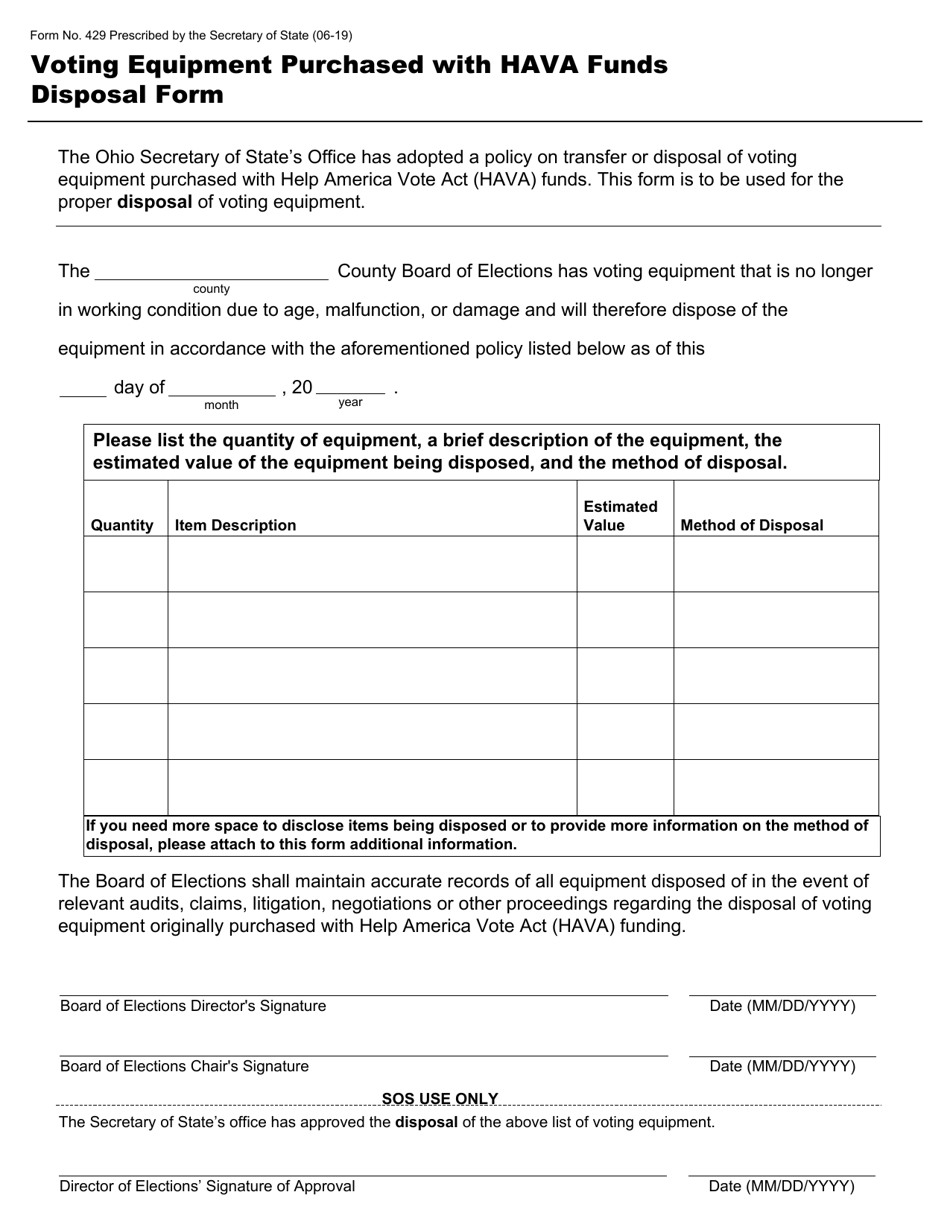 Form 429 Download Fillable PDF or Fill Online Voting Equipment ...