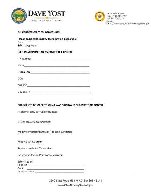 Bci Correction Form for Courts - Ohio Download Pdf