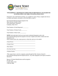 Document preview: Fingerprint Card Request Form for Environmental Background Investigation Unit (Ebiu) Investigations Only - Ohio