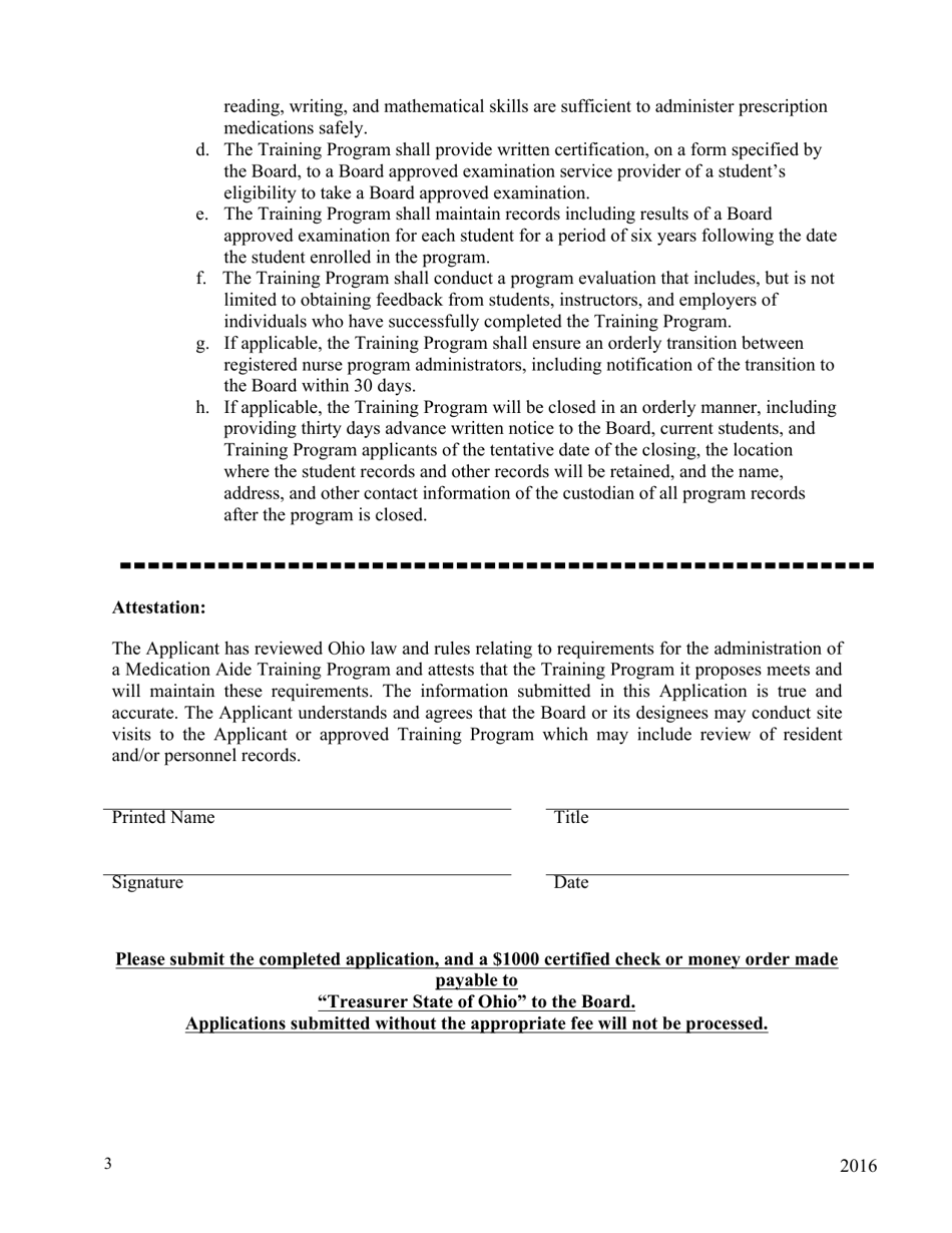 Ohio Medication Aide Training Program Application Fill Out, Sign Online and Download PDF