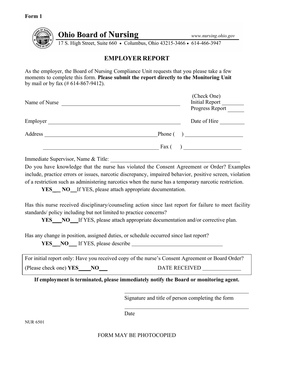 Form 1 Employer Report - Ohio, Page 1