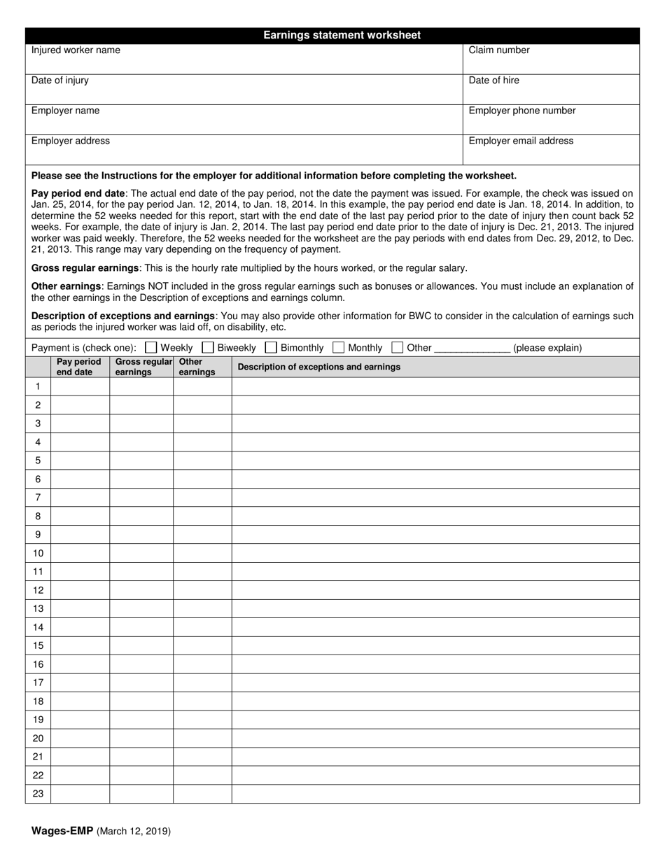 Form WAGES-EMP Employer Report of Employee Earnings - Ohio, Page 2