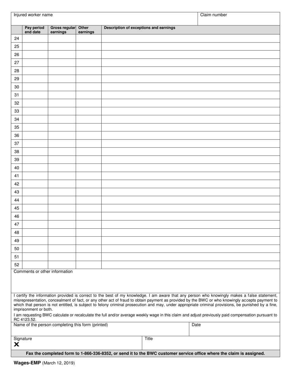 Form Wages-emp - Fill Out, Sign Online And Download Printable Pdf, Ohio 