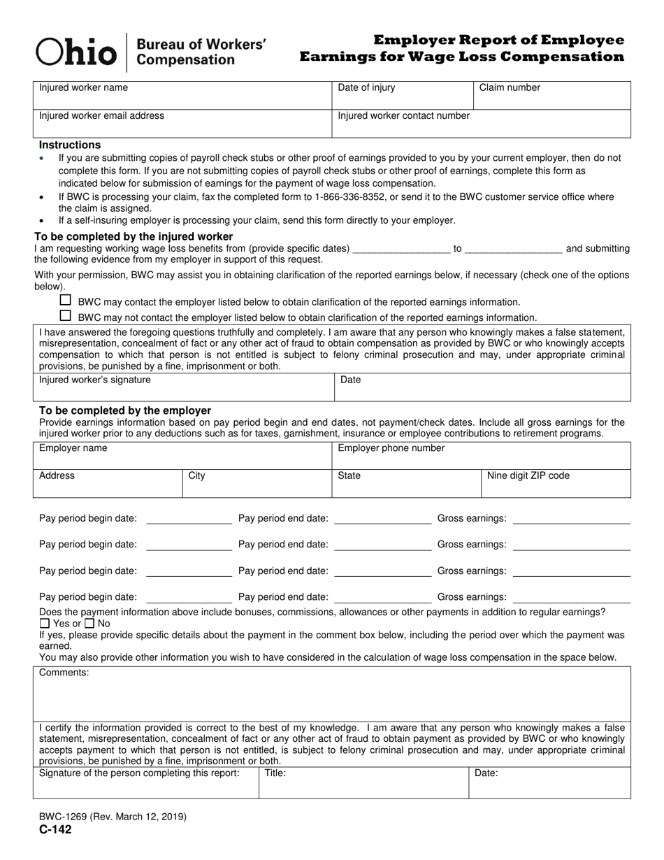 Form C-142 (BWC-1269) - Fill Out, Sign Online and Download Printable
