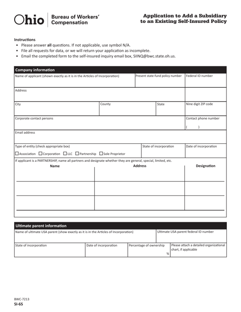 Form SI-6S (BWC-7213)  Printable Pdf