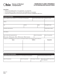 Form SI-6S (BWC-7213) Application to Add a Subsidiary to an Existing Self-insured Policy - Ohio