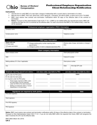 Form UA-3 (BWC-8003) &quot;Professional Employer Organization Client Relationship Notification&quot; - Ohio