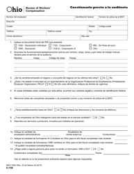 Document preview: Formulario U-158 (BWC-7664) Cuestionario Previo a La Auditoria - Ohio (Spanish)