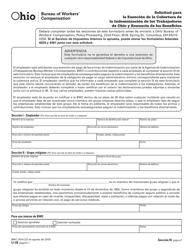 Document preview: Formulario U-3E (BWC-7614) Solicitud Para La Exencion De La Cobertura De La Indemnizacion De Los Trabajadores De Ohio Y Renuncia De Los Beneficios - Ohio (Spanish)